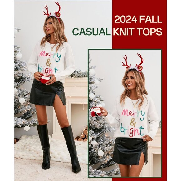 Women's Casual Holiday Sweaters Long Sleeve Round Neck Sweater Christmas Sweater - Picture 2 of 3